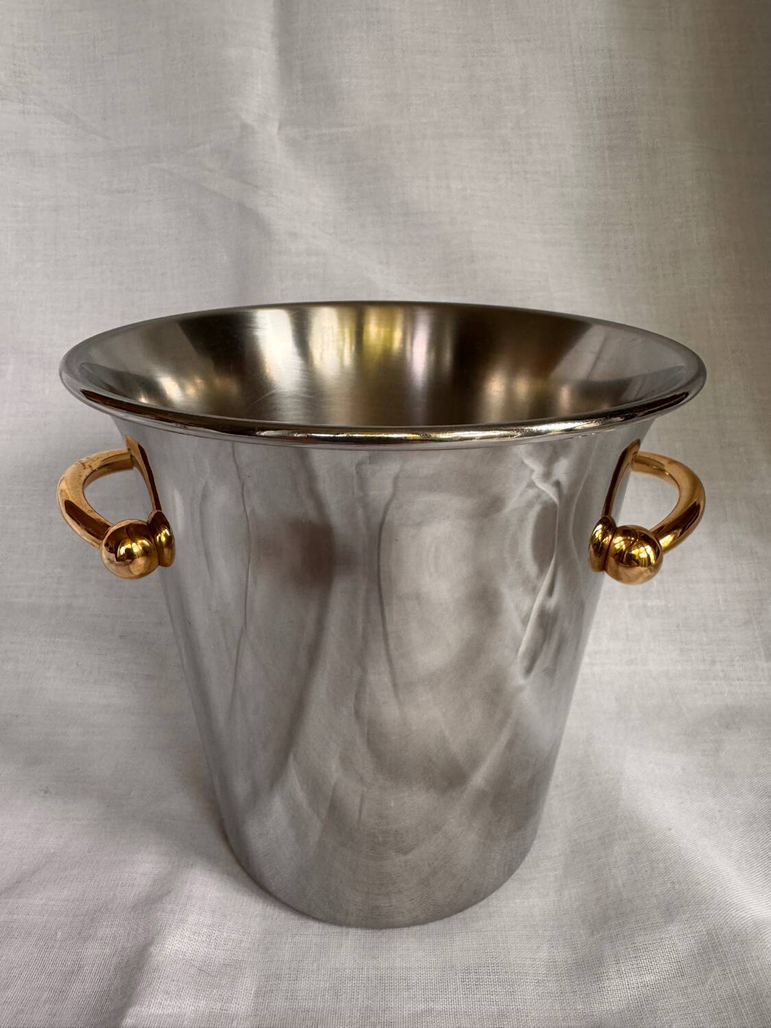 Guy Degrenne stainless steel ice bucket with golden handles
