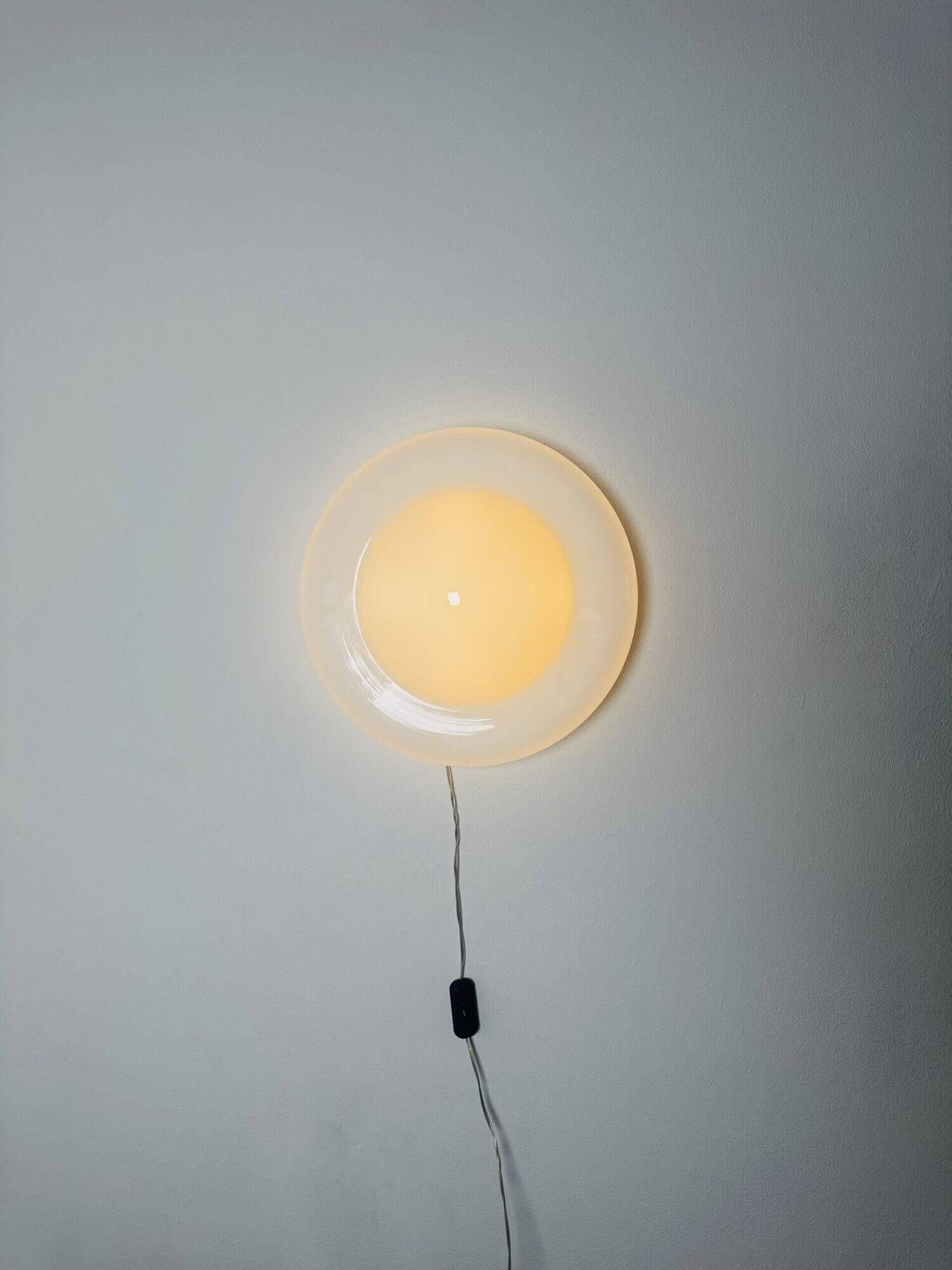 Sculptural Ufo Space Age Wall Lamp In Opal Glass, Italy 1970S