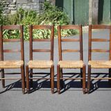 Set of 4 wooden and straw chairs, wooden chair, straw chair, countryside, chalet