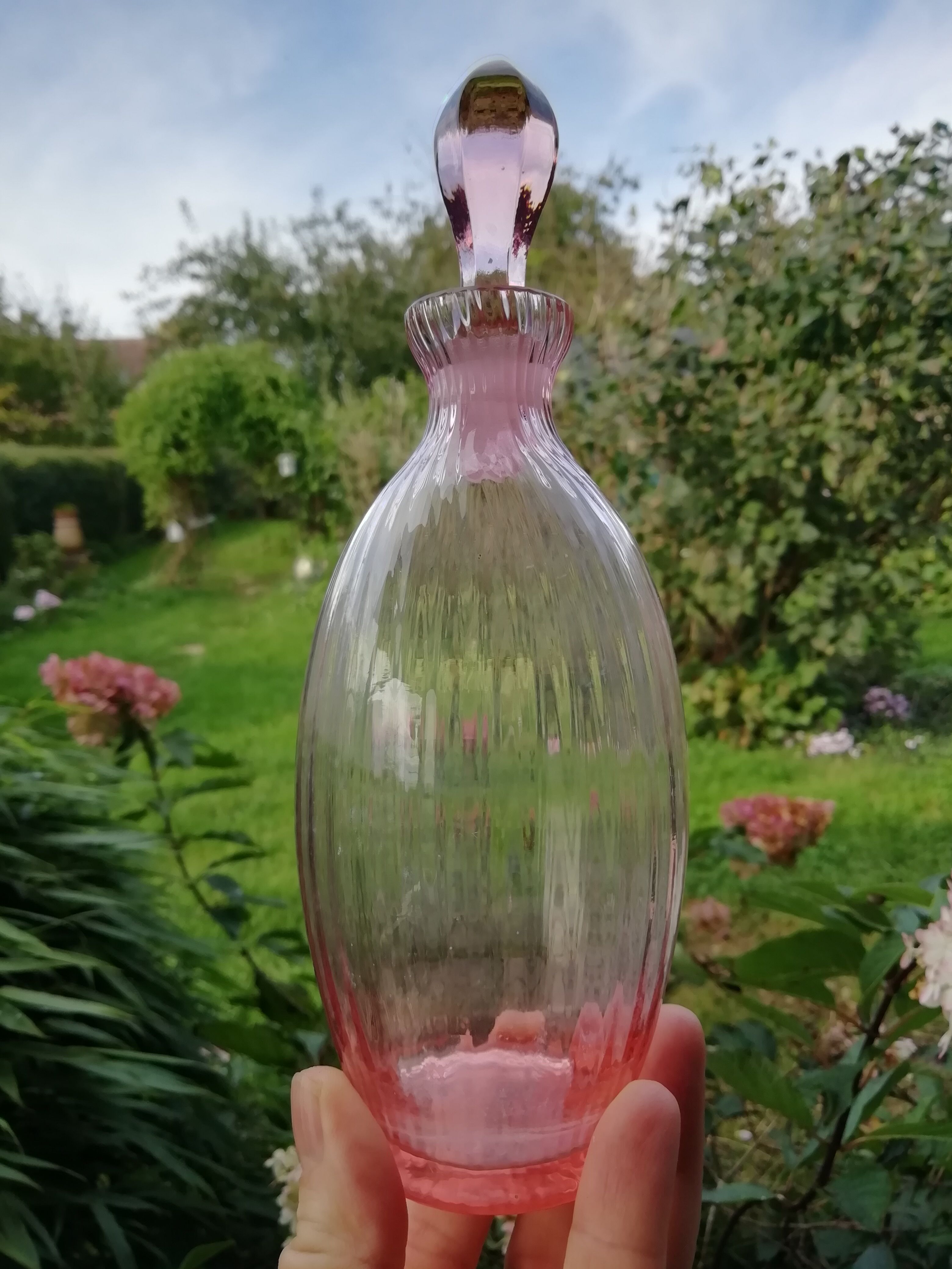 Pink glass liquor decanter