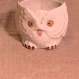 Cache pot owl glazed ceramic white slip earthenware siol Portugal