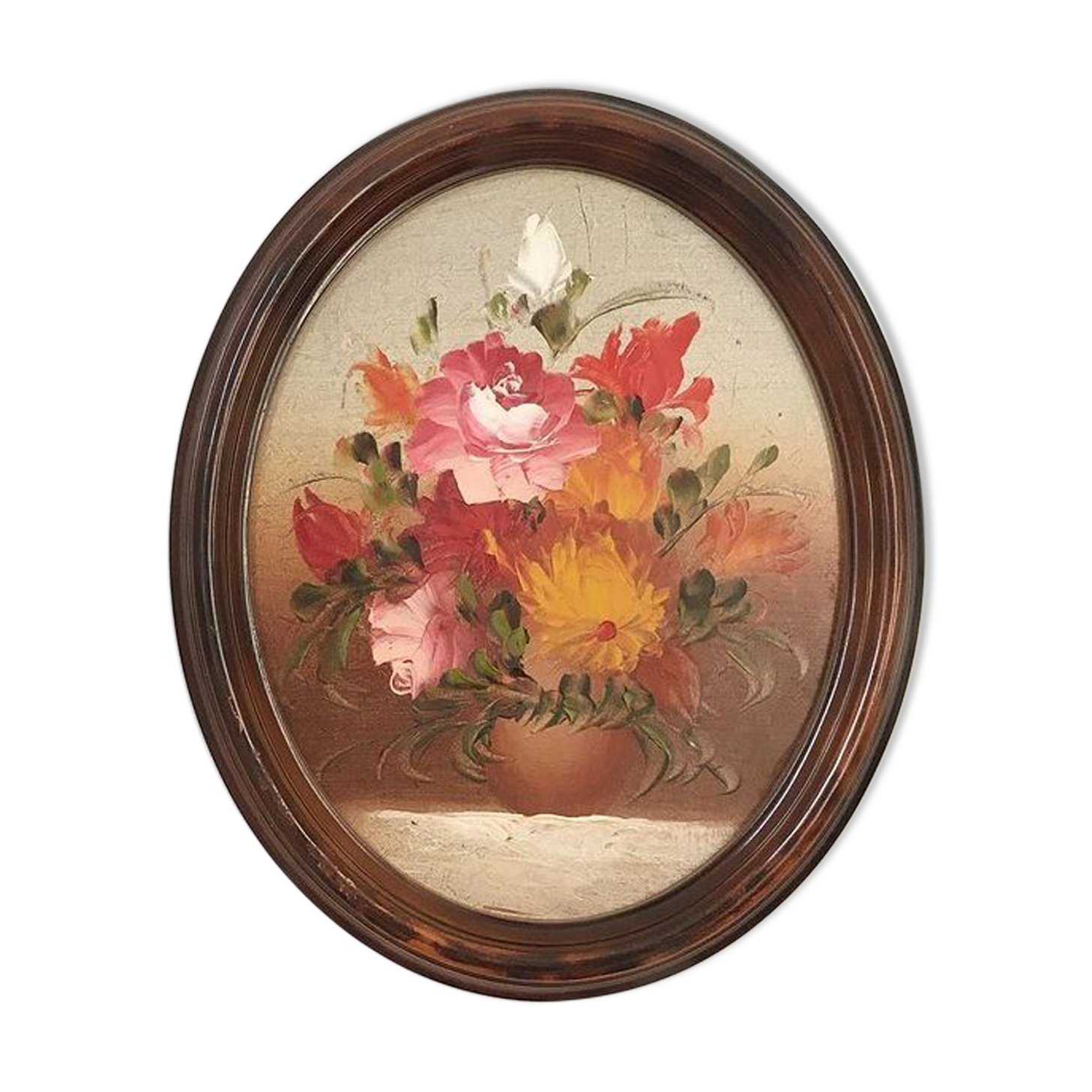 Medallion frame oil on canvas flowers