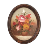 Medallion frame oil on canvas flowers