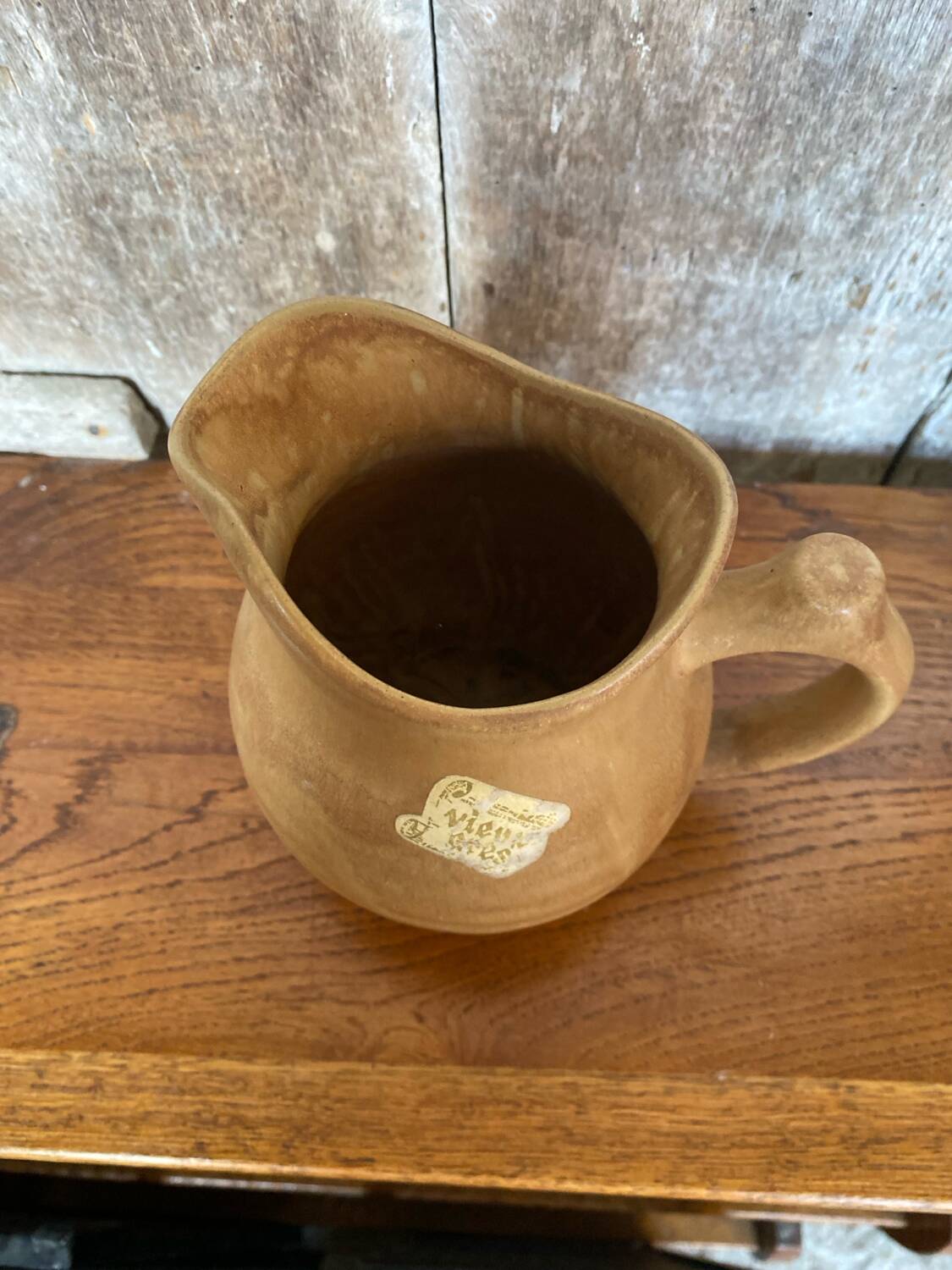 Antique pitcher old beige stoneware made in france vintage