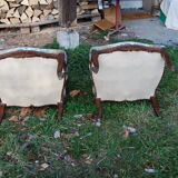 Pair of armchairs to the queen style Louis XV walnut, 19th century.
