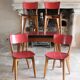Kitchen table and its 4 chairs in wood and red formica, 1950