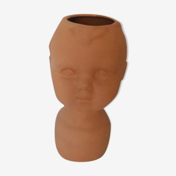 Vase terre cuite forme tete d'enfant, bebe