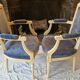 Pair of Louis XVI cabriolet armchairs in cream and blue French elegance late 19th century