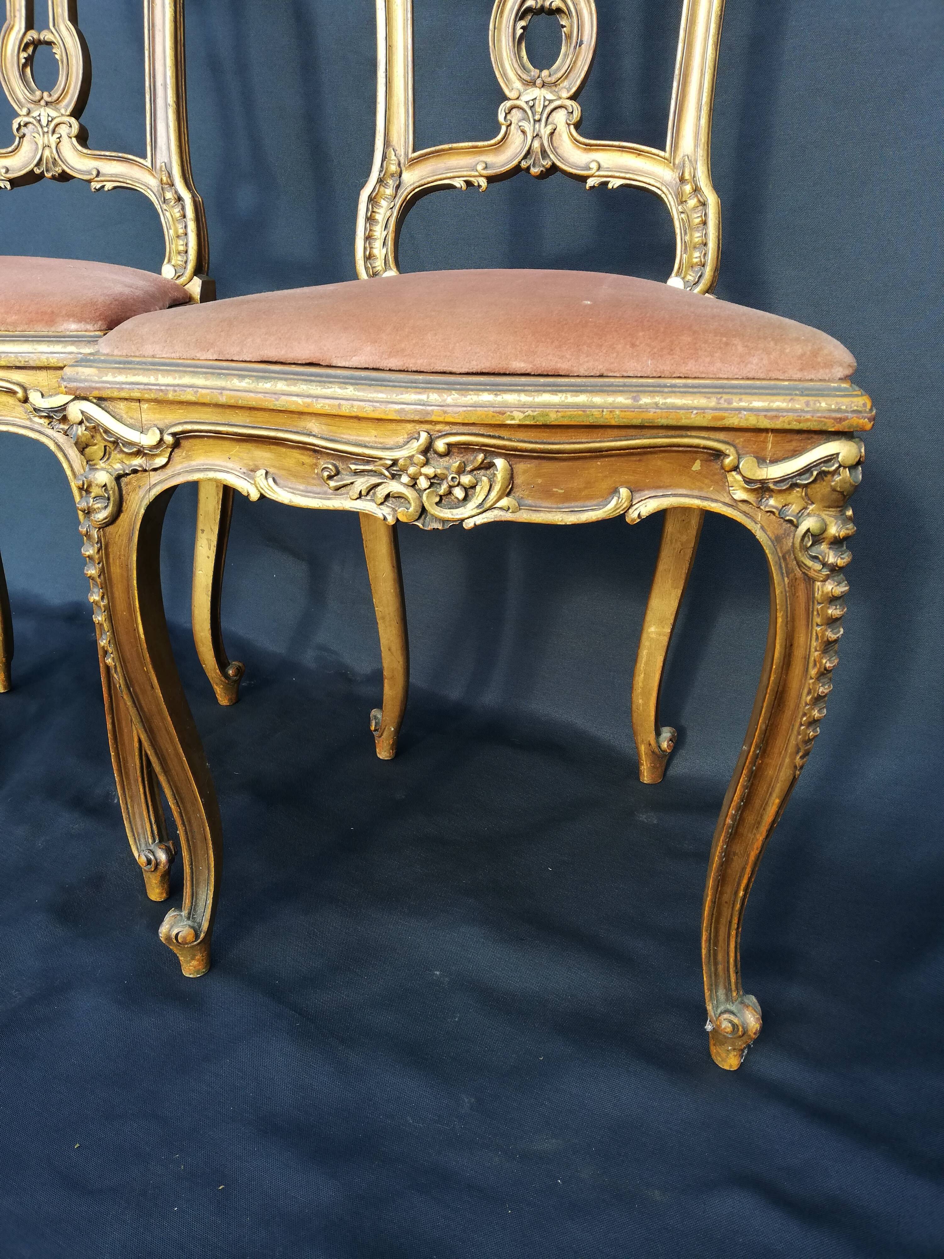 Pair of old canne chairs in gilded wood