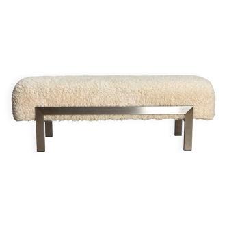 White Fur and Steel Bench