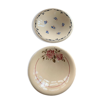 Two hollow dishes in glazed ceramic old model flora KG France luneville