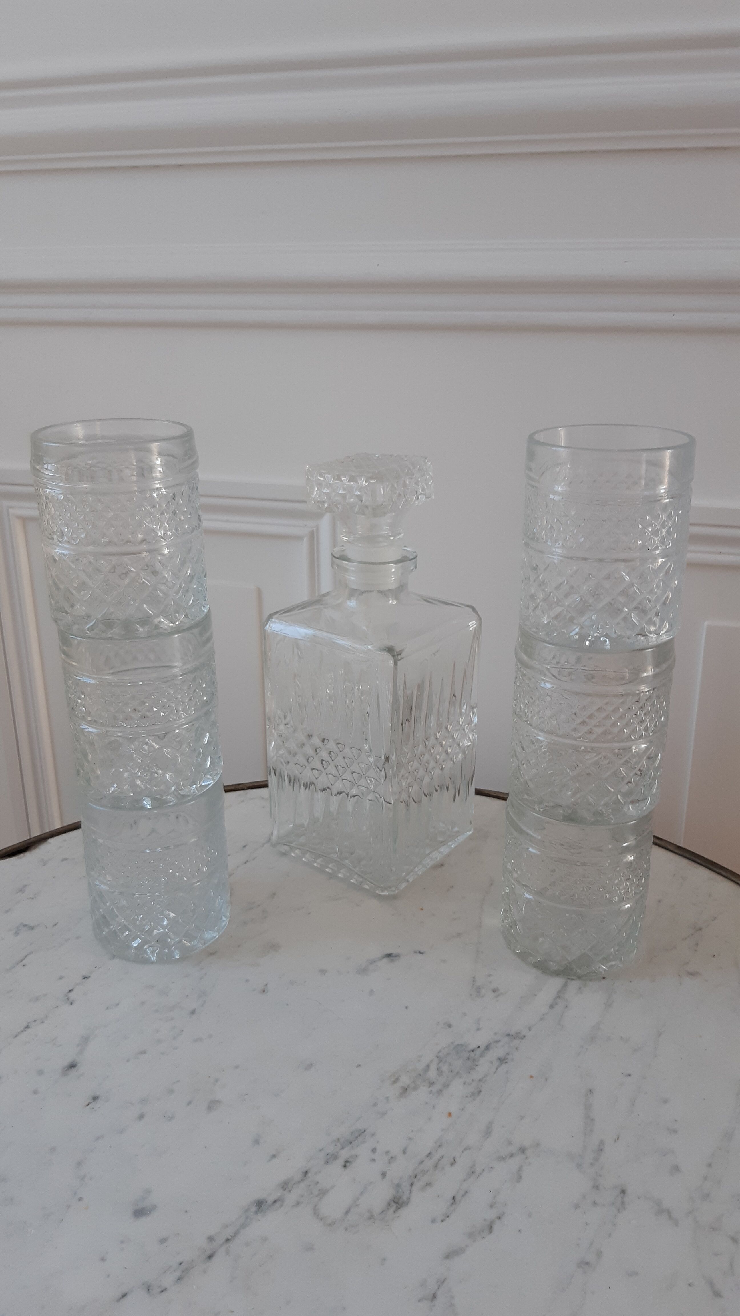 Set carafe and 6 whisky glasses years 60-70