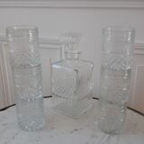 Set carafe and 6 whisky glasses years 60-70