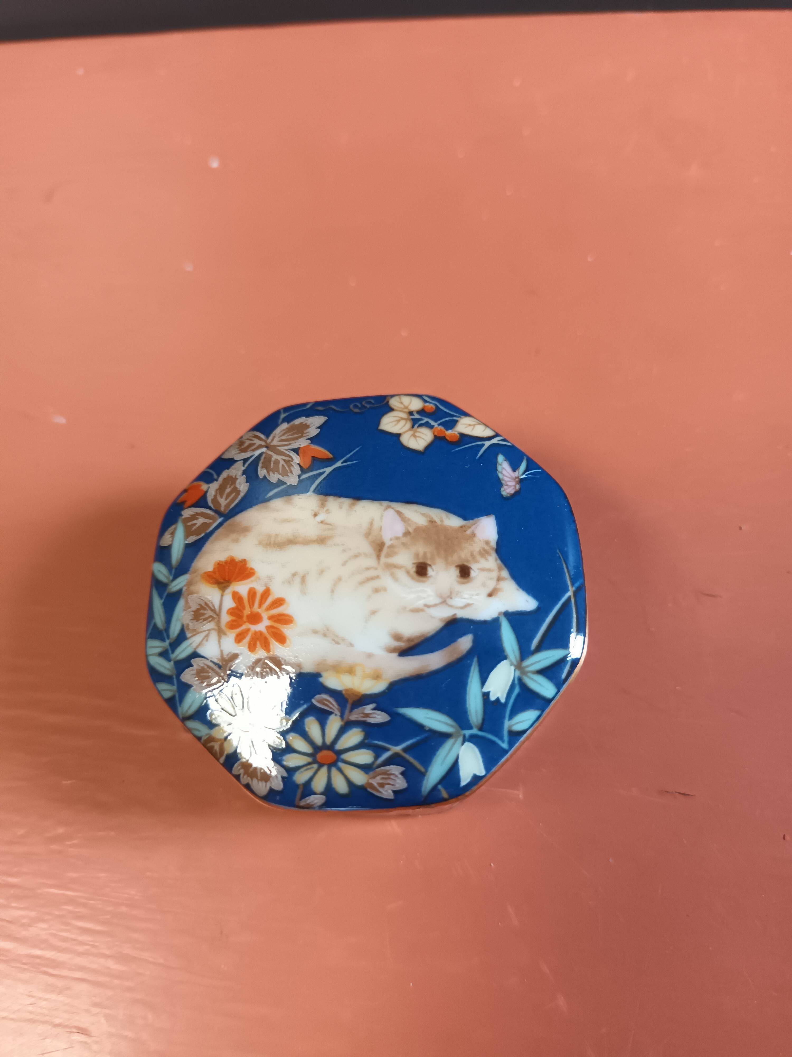 Pill box earthenware decoration cat