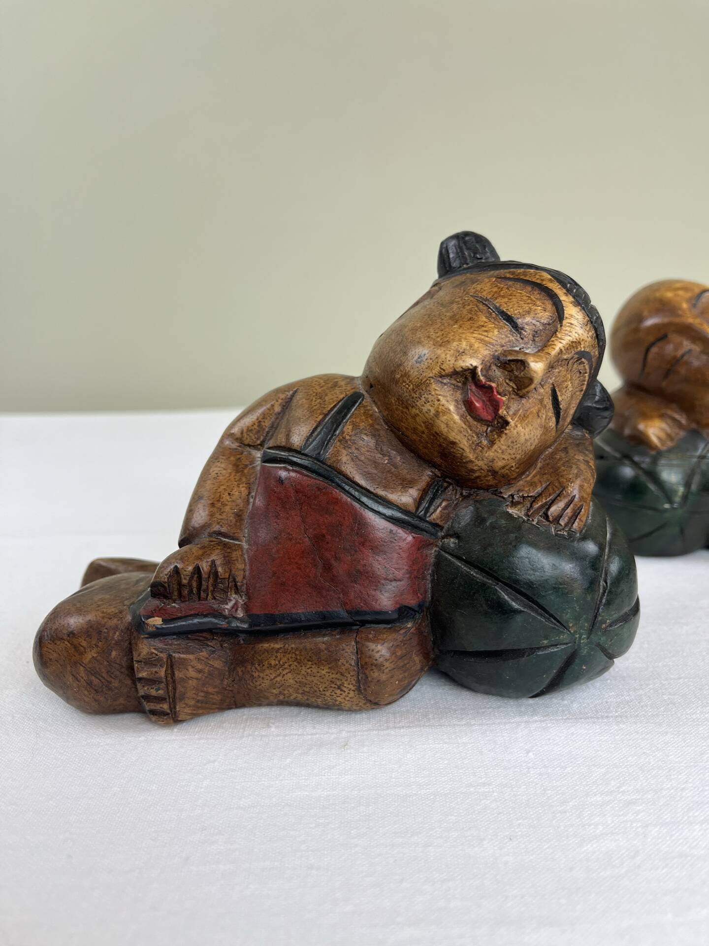 Carved wooden bookends