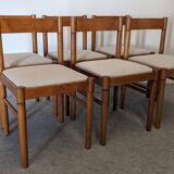 Set of 6 brutalist beech chairs, 1960s-1970s