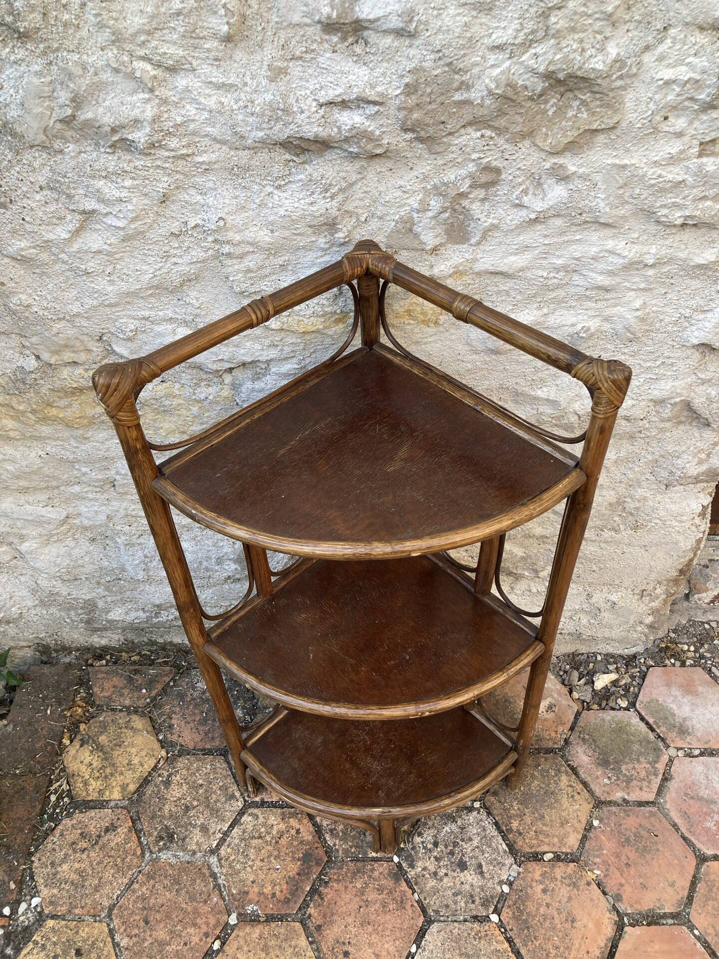Vintage rattan corner shelf