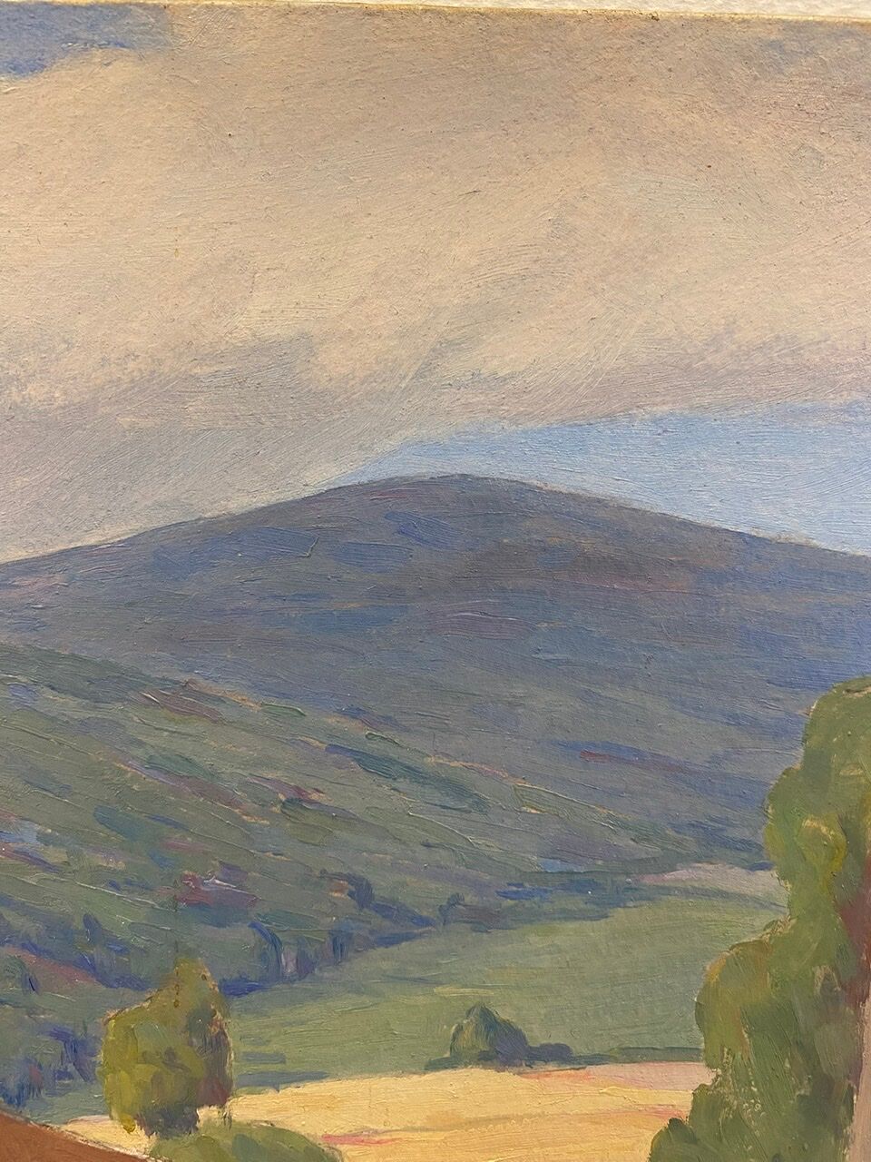 Old painting, Landscape Monts du Lyonnais, signed and dated 1946