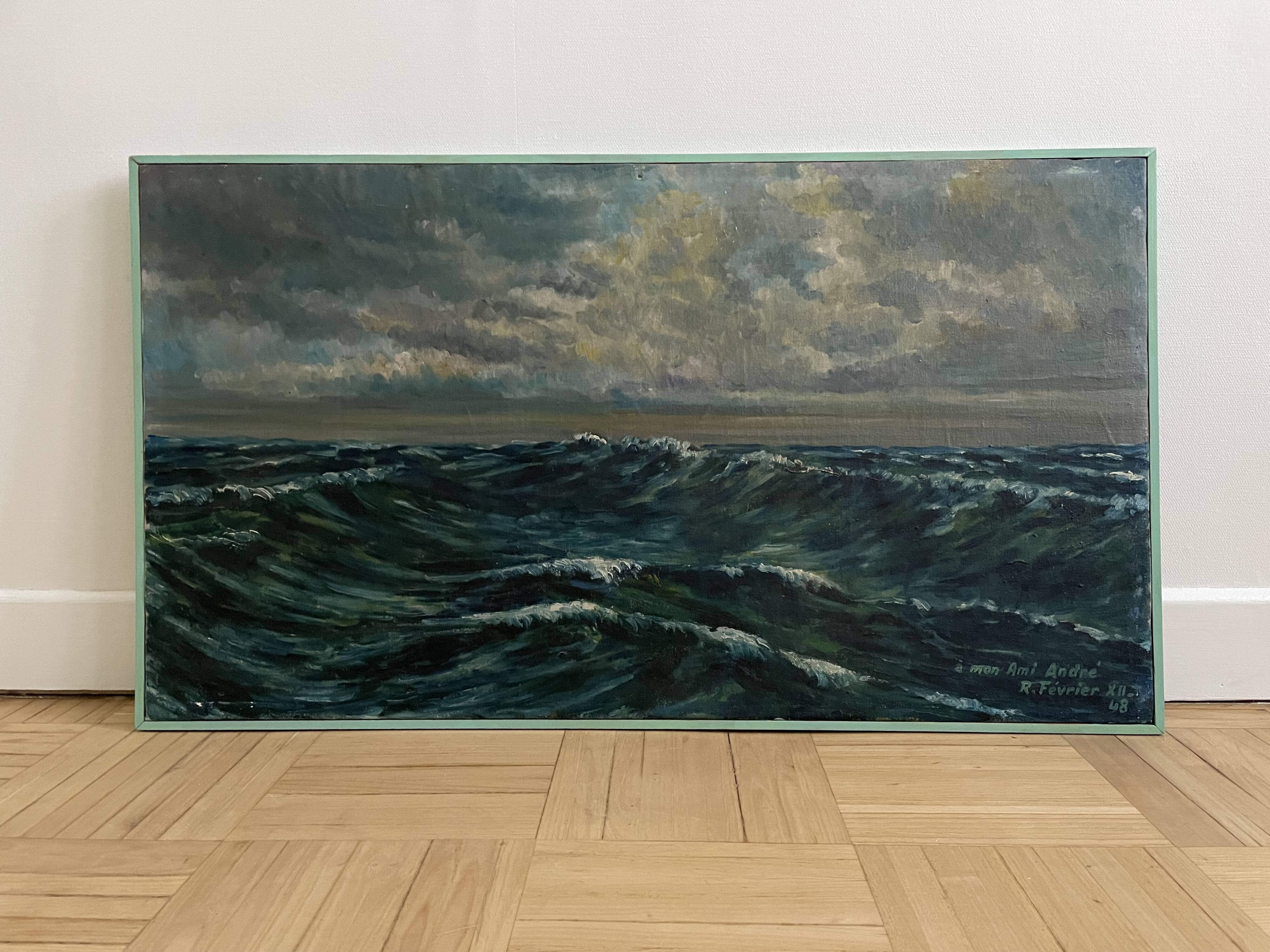 Oil on canvas, Maritime landscape, Old signed painting