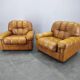 Pair of modern Italian armchairs from the mid-20th century, cognac leather, 1970.