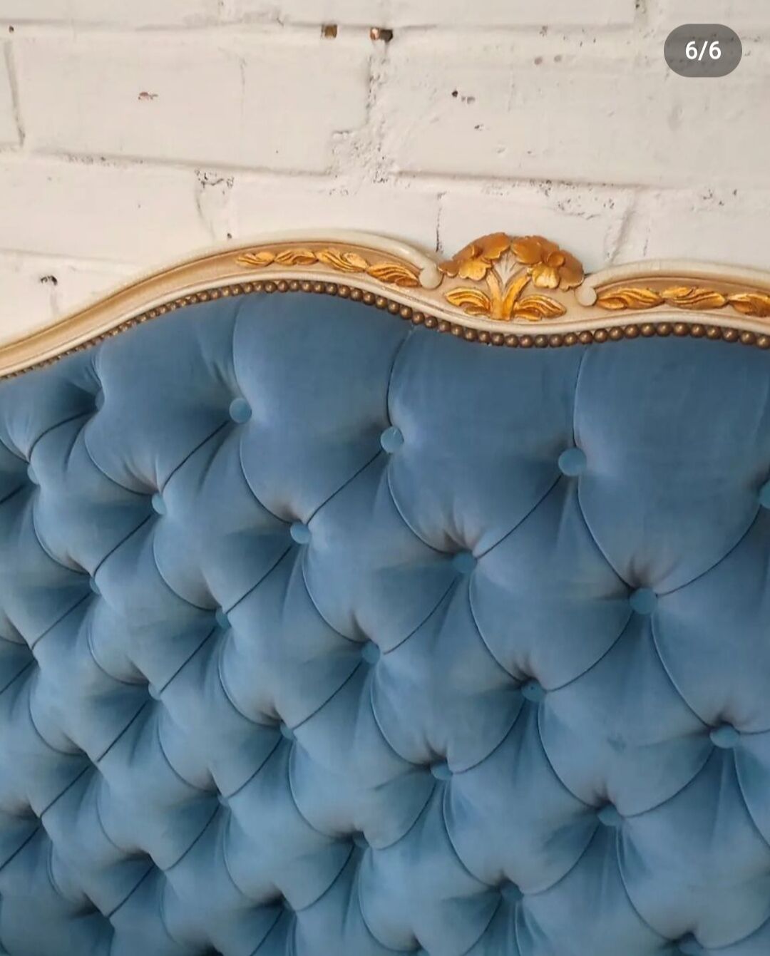 Frame and headboard louis xv upholstered blue velvet