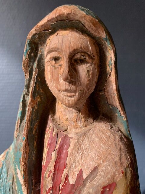 Old Virgin Mary sculpture in polychrome wood, 18th century