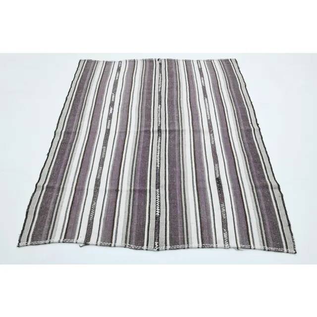 1970s Vintage Turkish Oushak Handmade Wool Cotton Purple Runner Rug 155x186