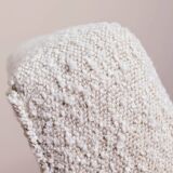 Vintage armchair in pearl white bouclé with walnut wood, 1960.