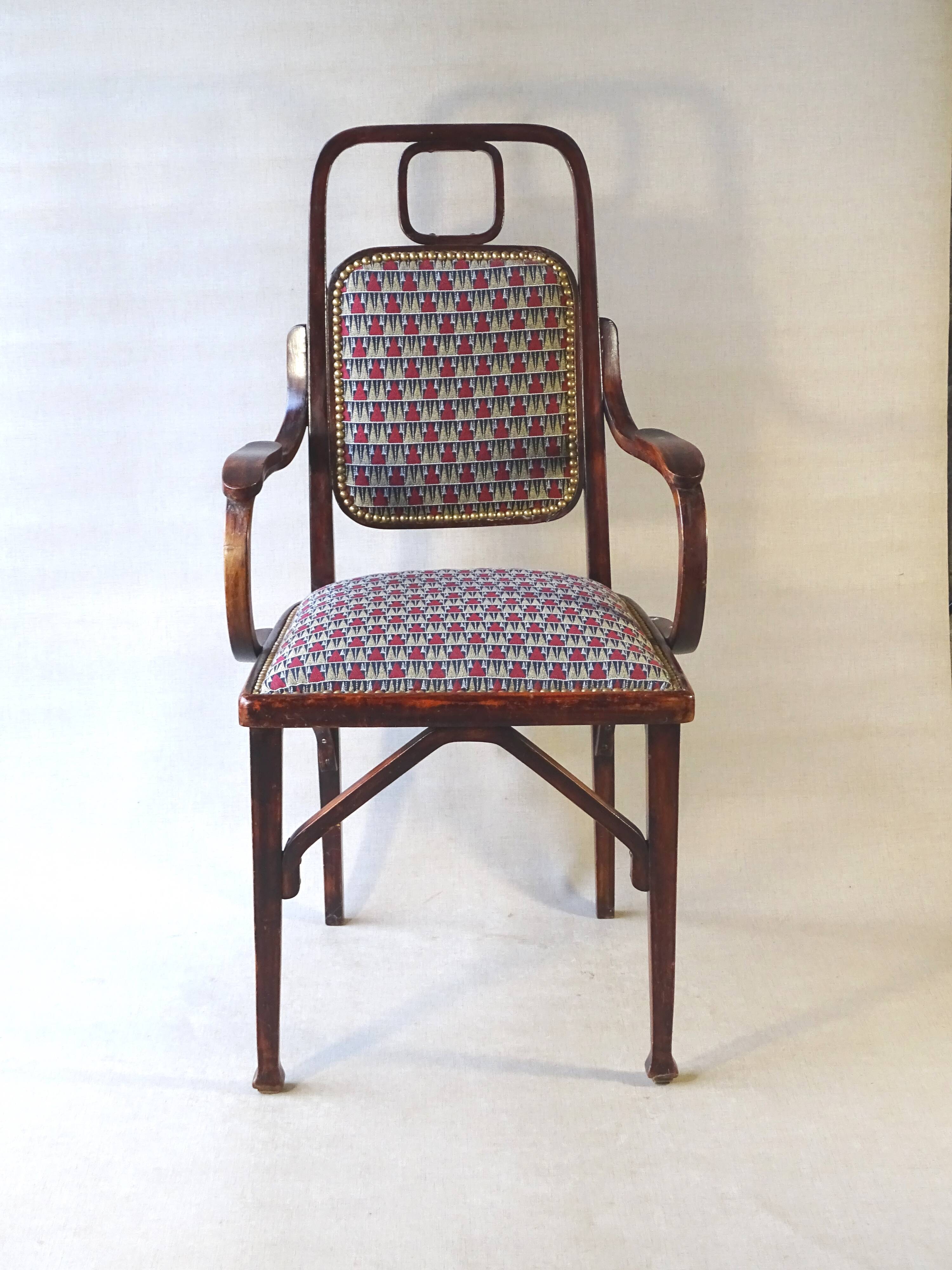 Thonet-Mundus armchair, Viennese Secession around 1915 Hoffmann fabric