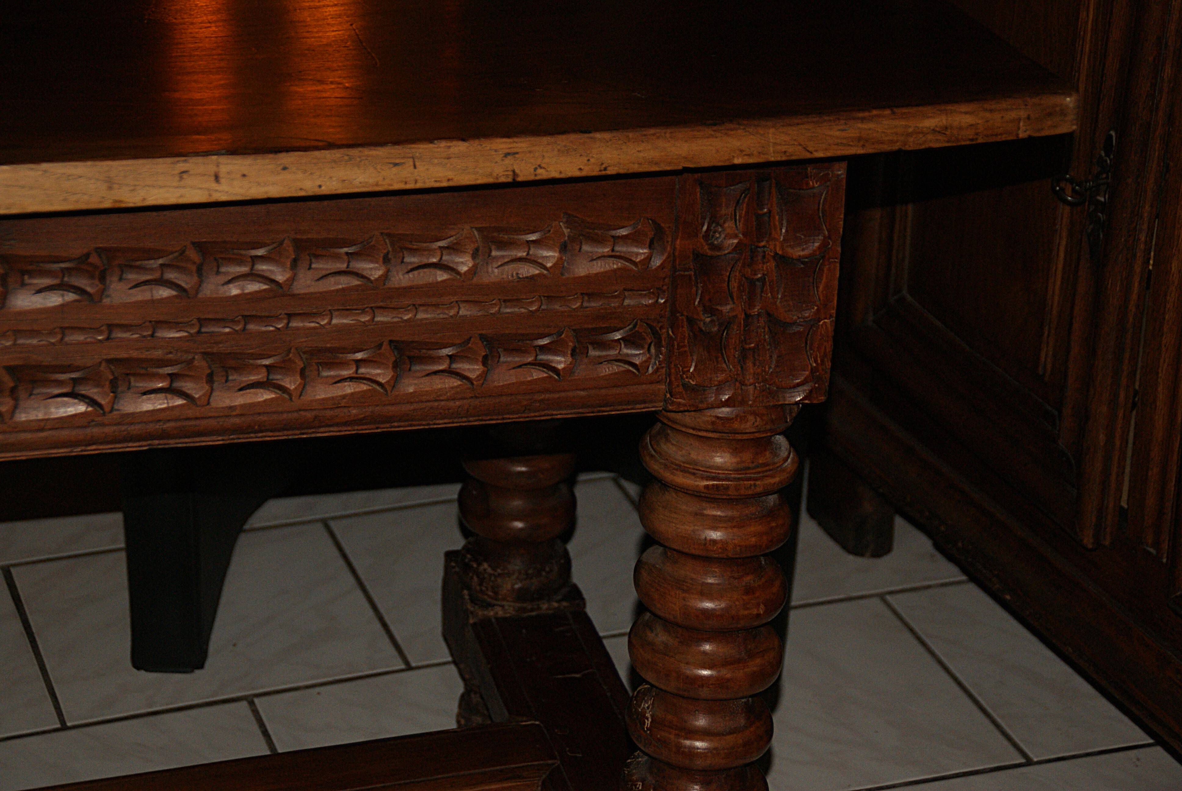 SAVOYARD CHALET TABLE, carved, with two drawers, late 18th century