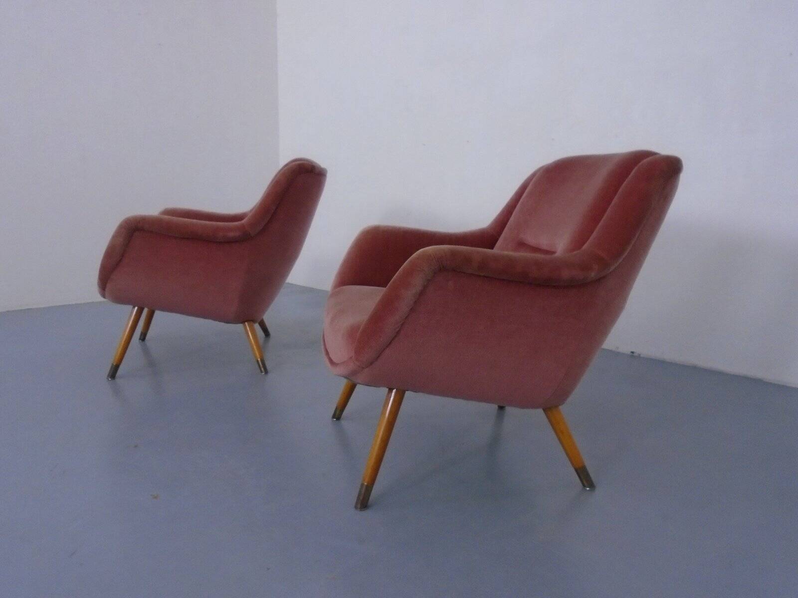 Mid-Century French Organic Mohair Lounge Chairs, 1950s, Set of 2