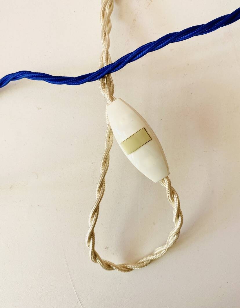Wood trompe-l'œil lamp, 2 m fabric cable, cotton shade