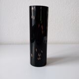 Black opaque glass vase with minimalist style copper inlays