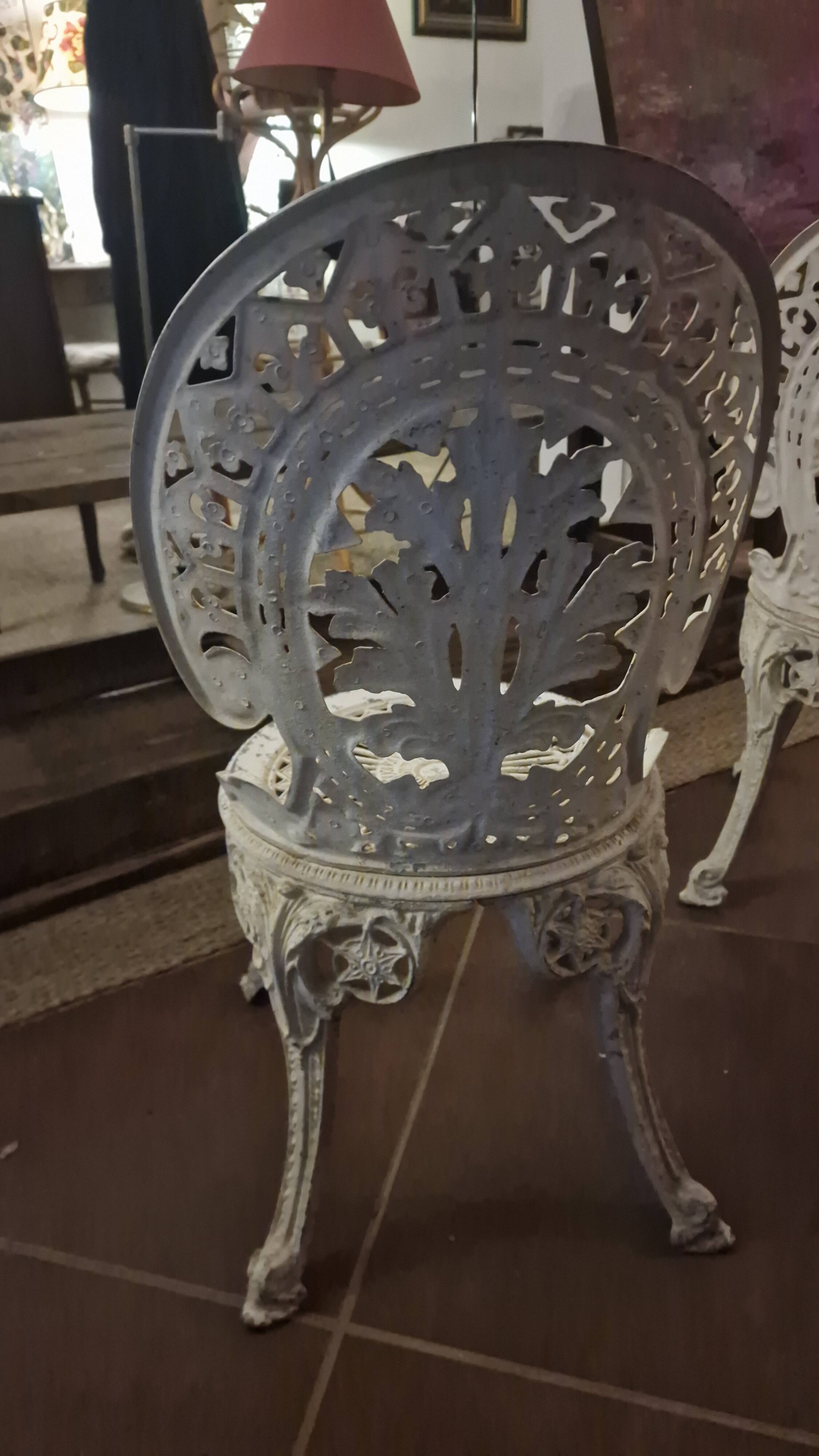 Pair of antique openwork aluminum garden chairs – Victorian style
