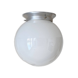 White opaline glass globe ceiling light, wall light, aluminum mounting
