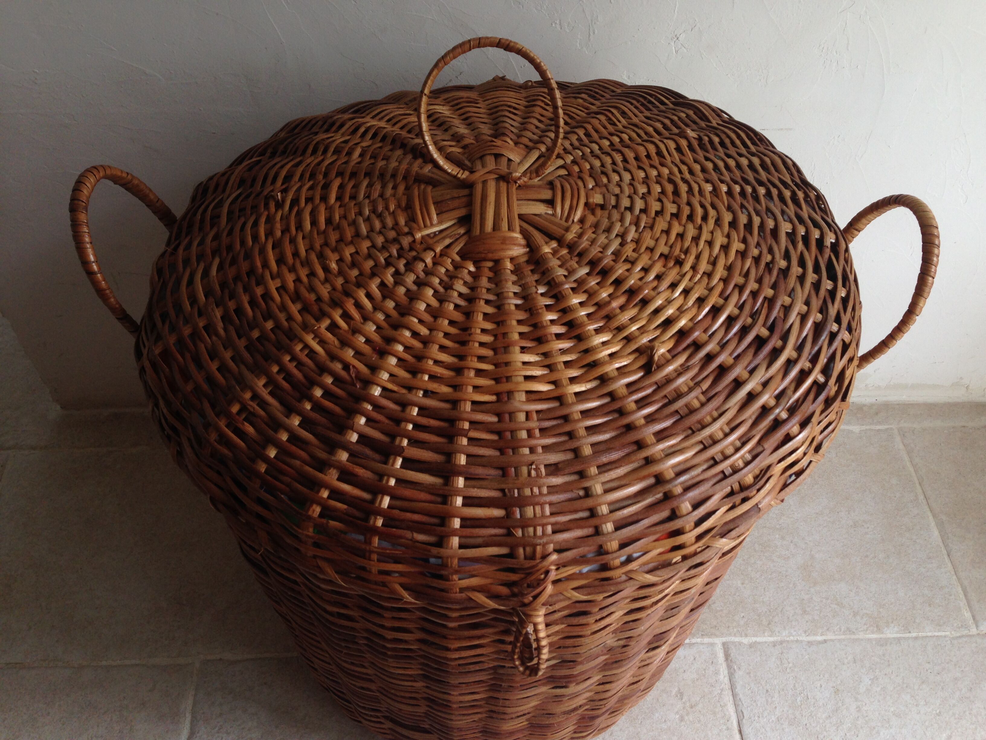 Vintage wicker laundry basket