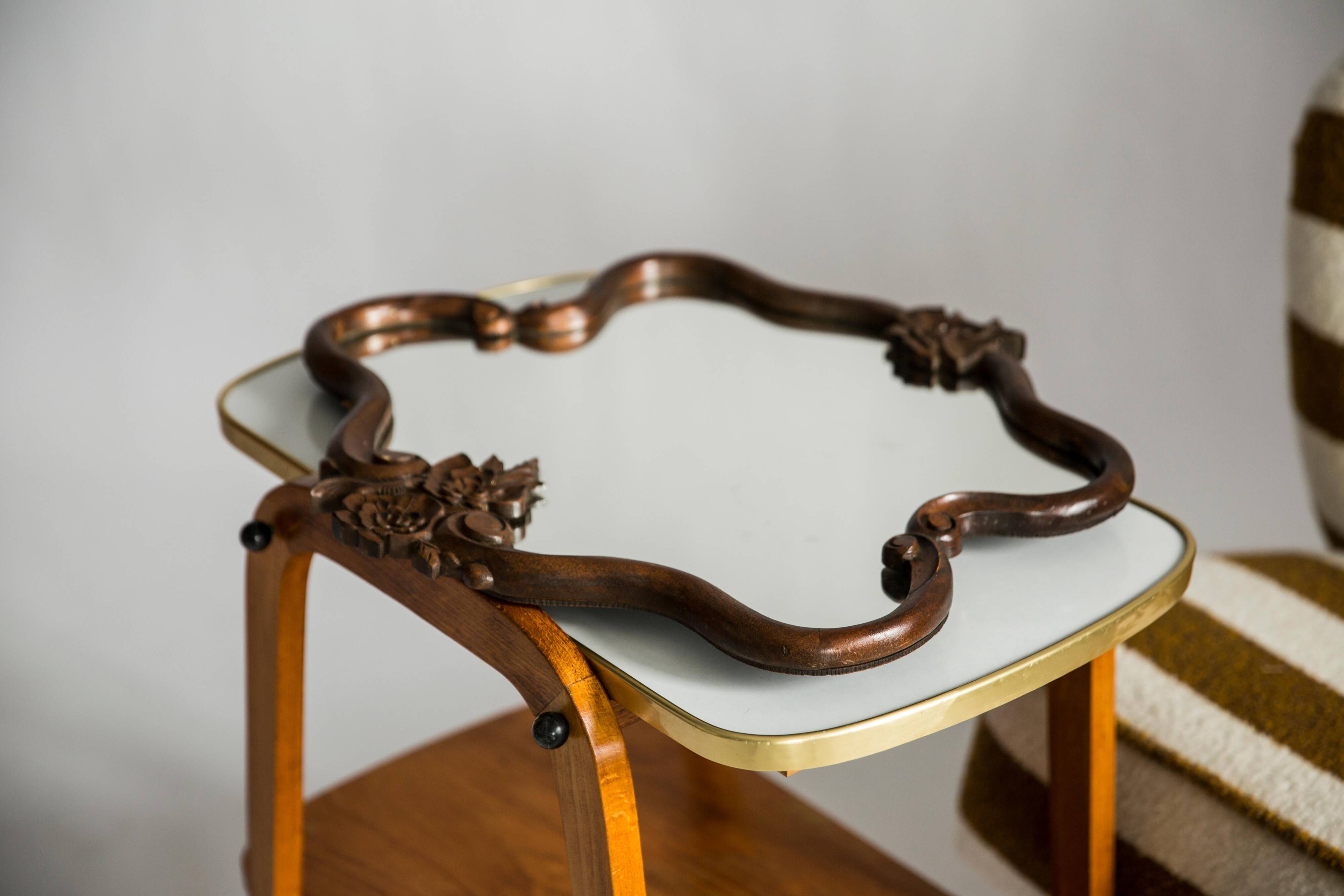 Medium vintage mirror in dark brown wood, Europe, 1960.