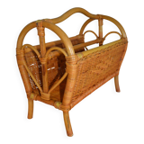 Vintage woven rattan magazine rack