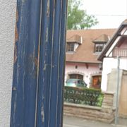 Old blue wooden mirror