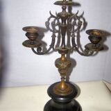 2 anciens chandeliers 3 branches en laiton socle en marbre
