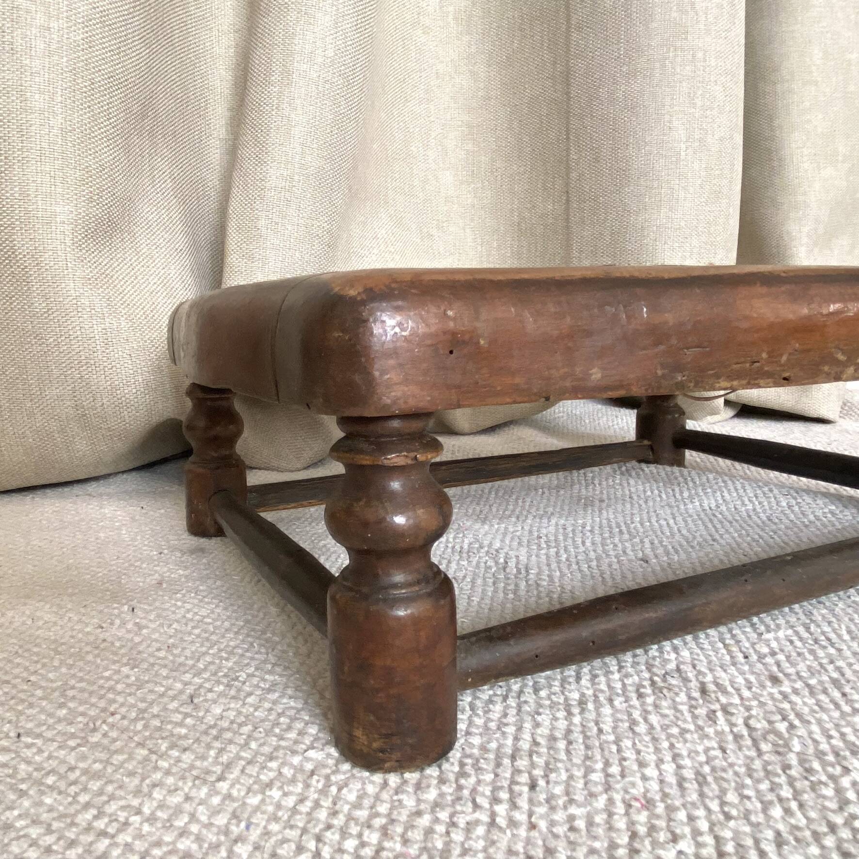 Low wooden stool with caning H 12 cm