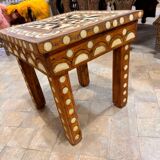 Moroccan camel bone marquetry wooden table for bedroom or living room