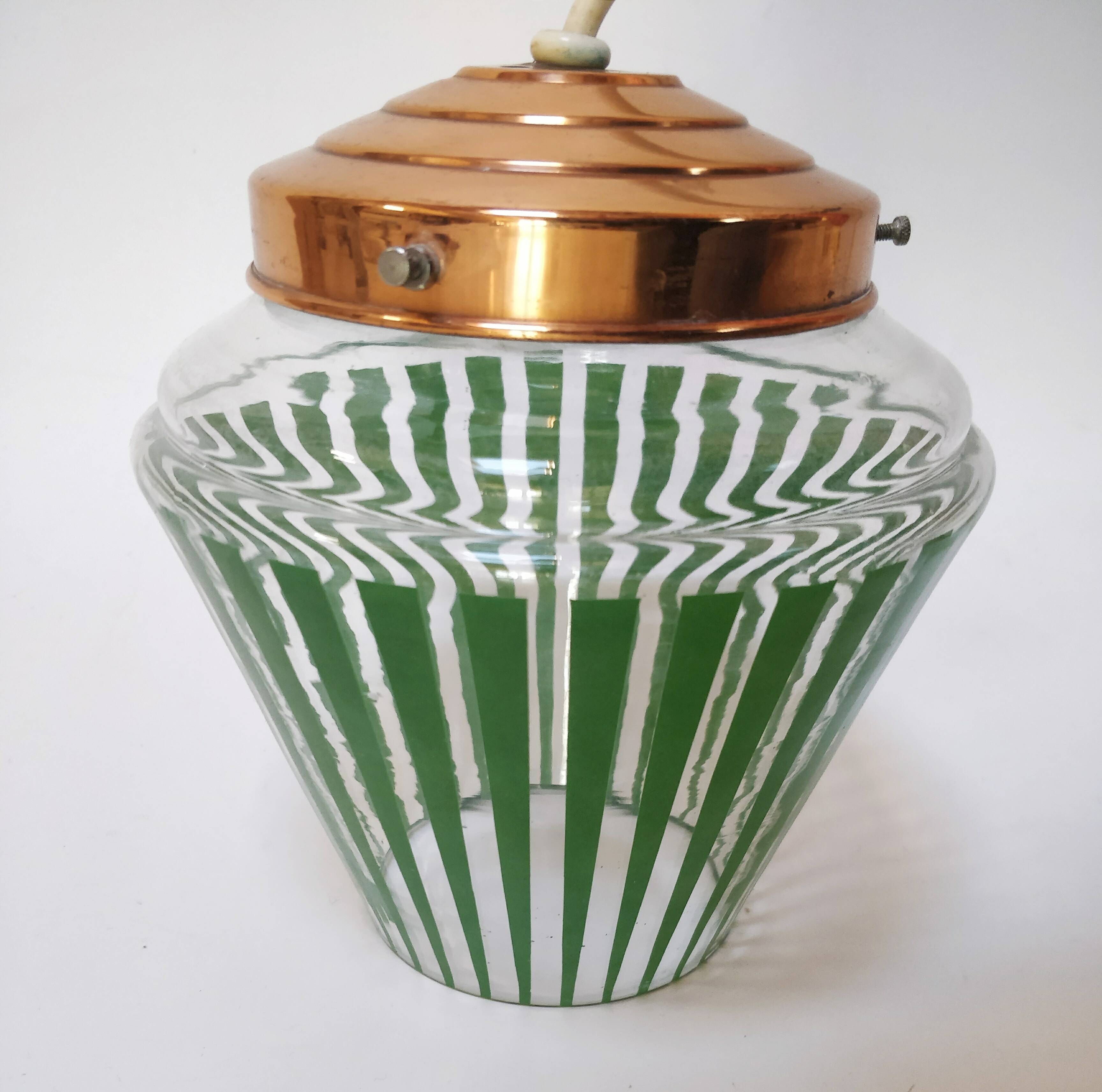 Vintage green striped glass pendant light