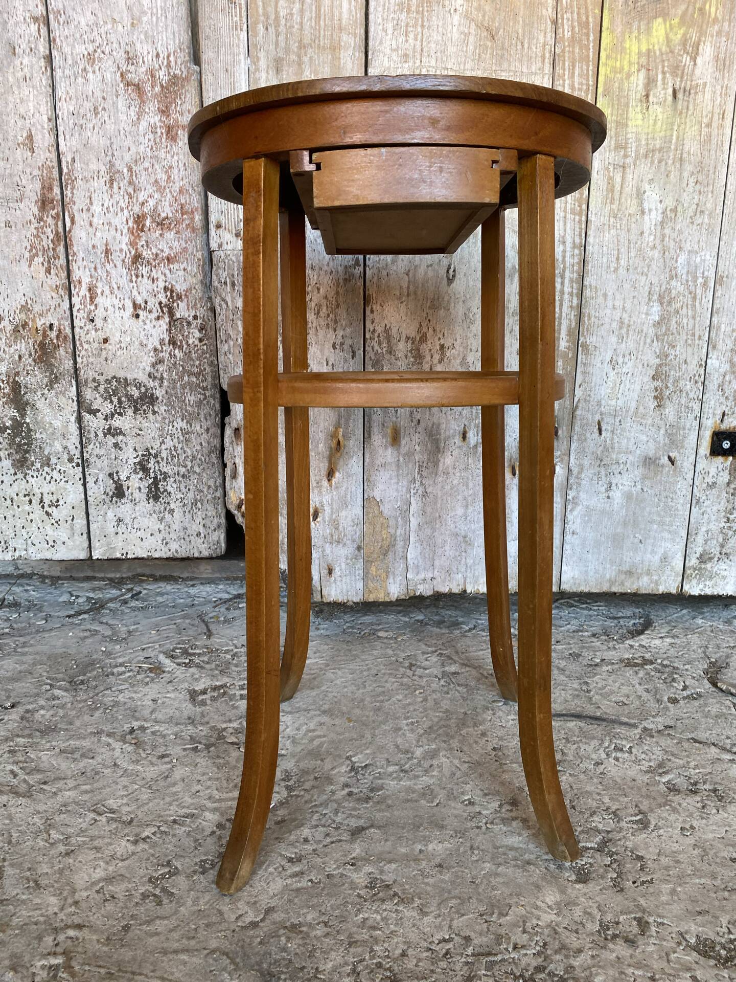 Antique Bedside Table Curved Wood THONET Style + Carved Drawer Wine