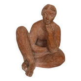Terracotta sculpture of a nude woman seated 1970