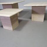 Set of 3 travertine side / coffee tables /  60 x 60 x 40 cm /  50 x 50 x 35 cm / 40 x 40 x 30 cm