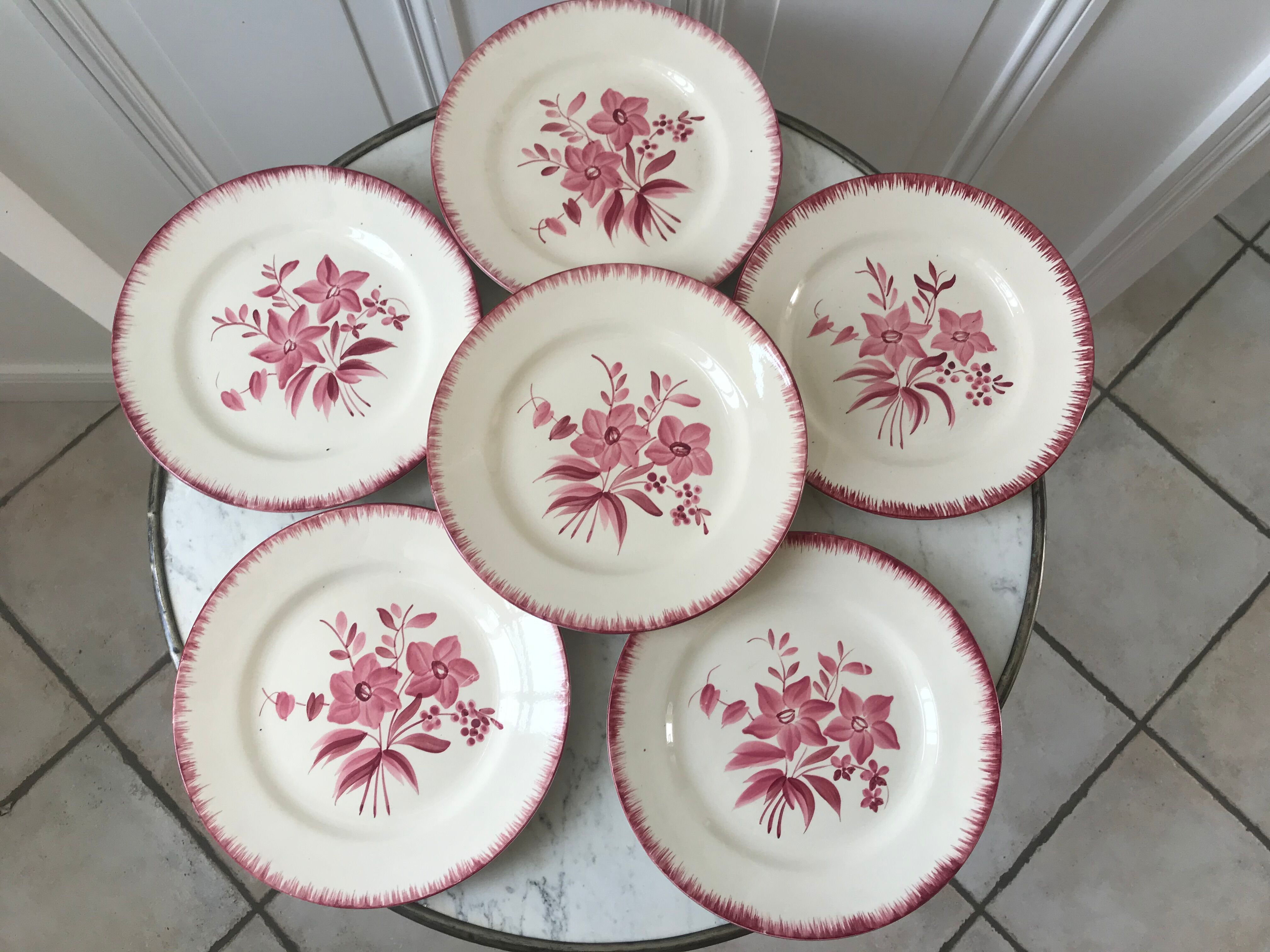 Set of 6 flat plates longchamp pinks years 30-40