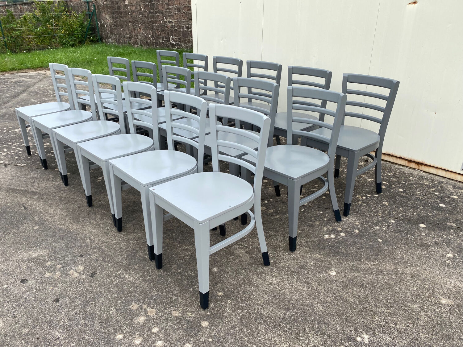 Set of 18 gray bistro chairs