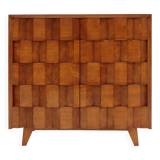 Mid Modern Style Faceted Oak Sideboard with Glass Shelf, Suitable as a Bar