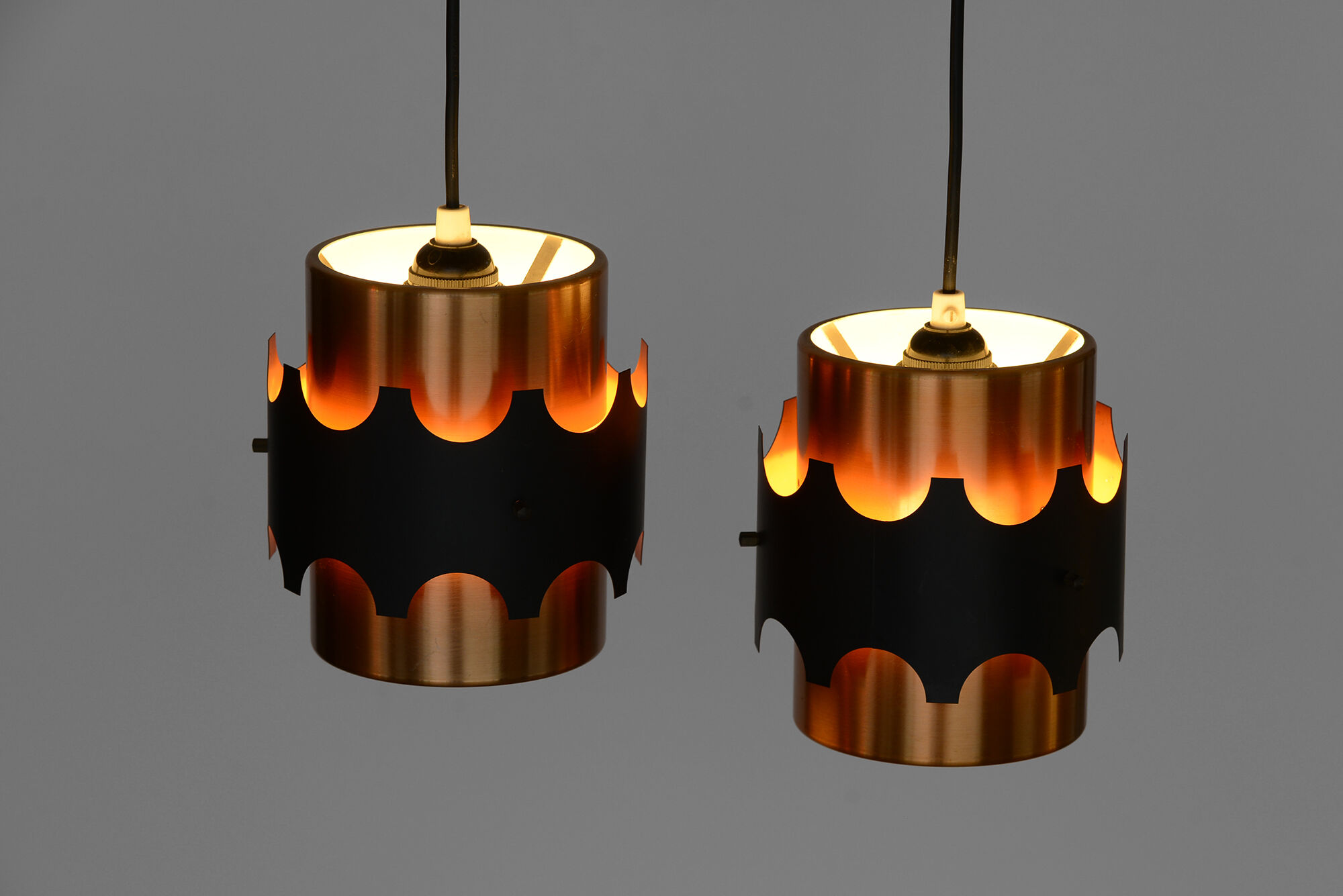 Pair of brass colored pendant lights by Werner Schou for Coronell Electro, Denmark 1960s